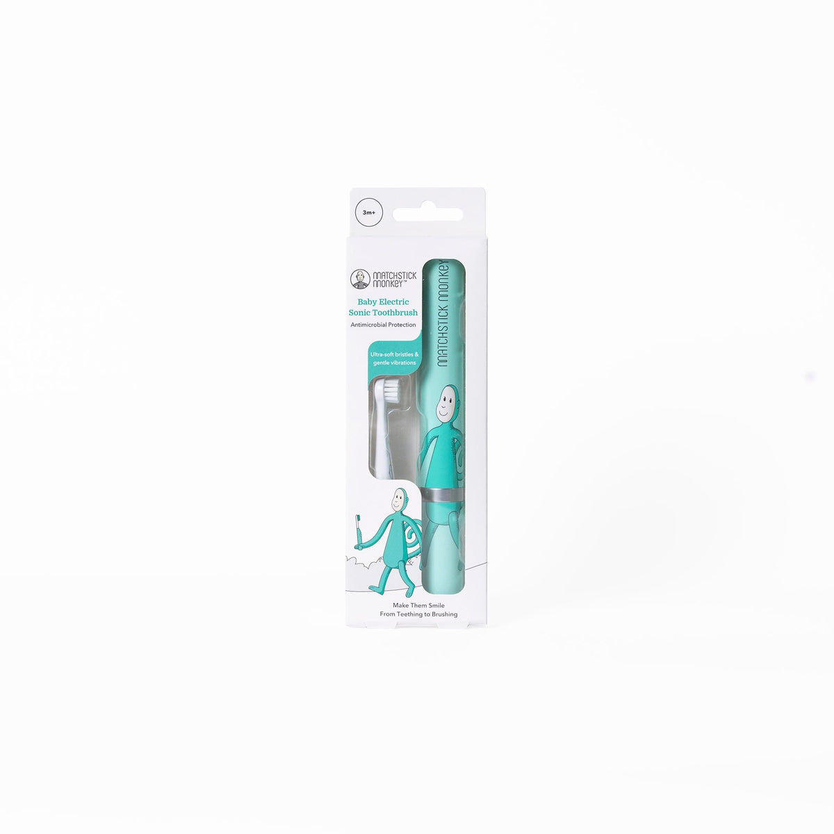 Matchstick Monkey Baby Sonic Toothbrush - Monkey with ultra-soft bristles and protective cap for baby oral care