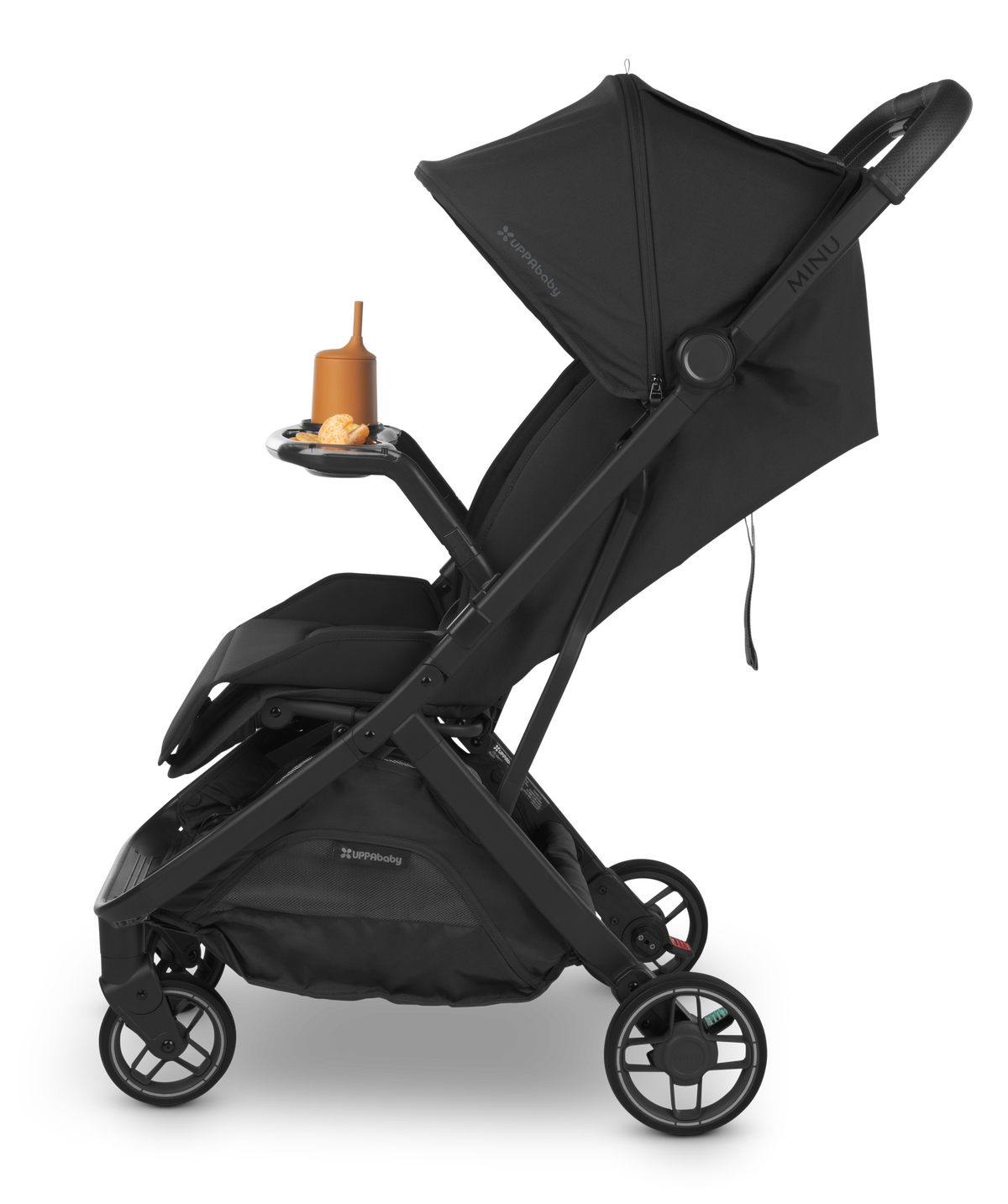 UPPAbaby Minu V3 Snack Tray, on Minu V3, side in use