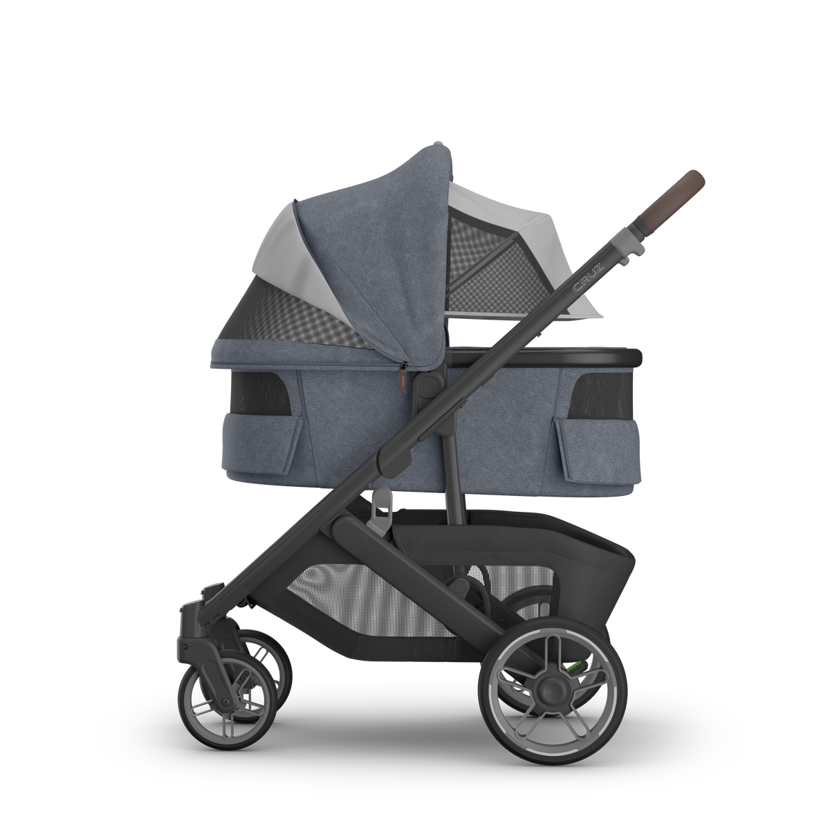 UPPAbaby V3 Bassinet - Julian (Dusty Blue Melange), on Cruz V3, side all vents open