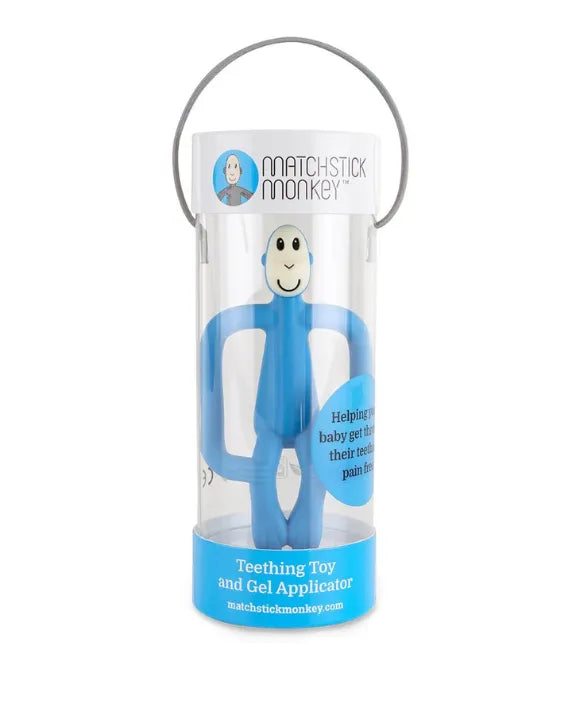 Matchstick Monkey Teething Toy and Gel Applicator - Baby Blue baby teether for sore gums with textured bumps and easy-grip design
