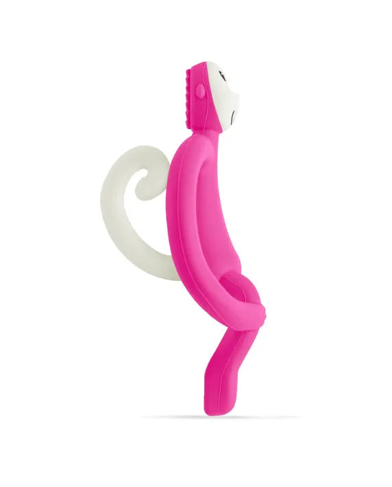 Matchstick Monkey Teething Toy and Gel Applicator - Pink baby teether for sore gums with textured bumps and easy-grip design