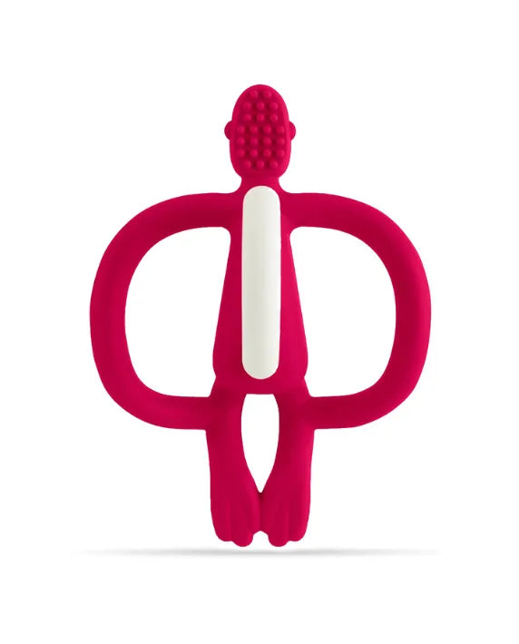 Matchstick Monkey Teething Toy and Gel Applicator - Red baby teether for sore gums with textured bumps and easy-grip design