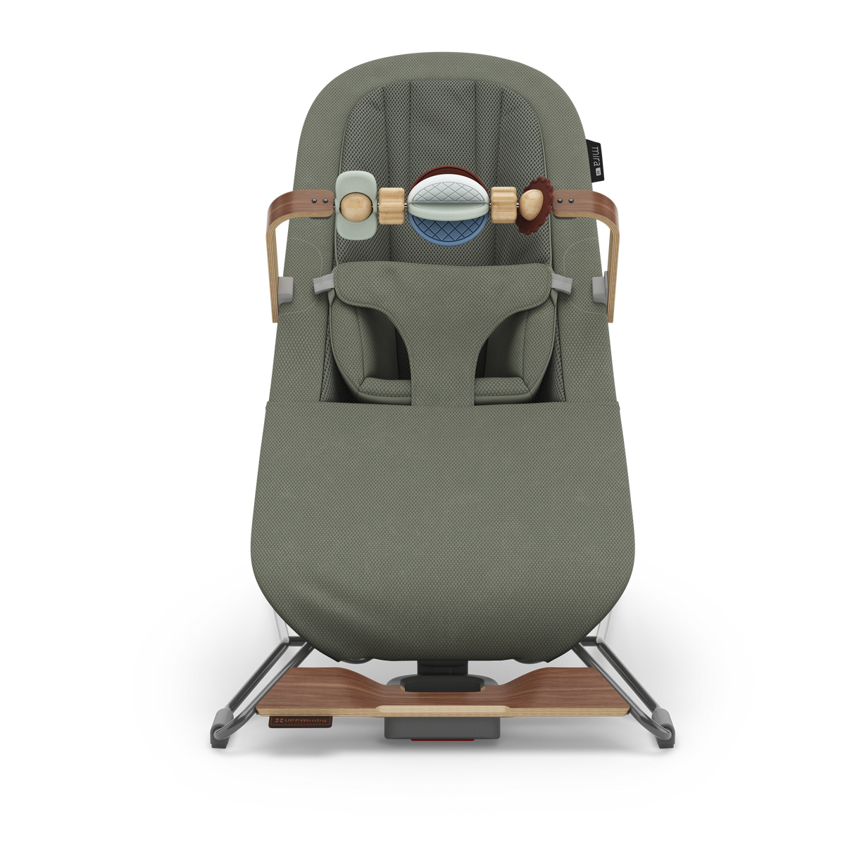 UPPAbaby Mira V2 3-in-1 Bouncer in Maddie (Green Soft Knit / Walnut), front view