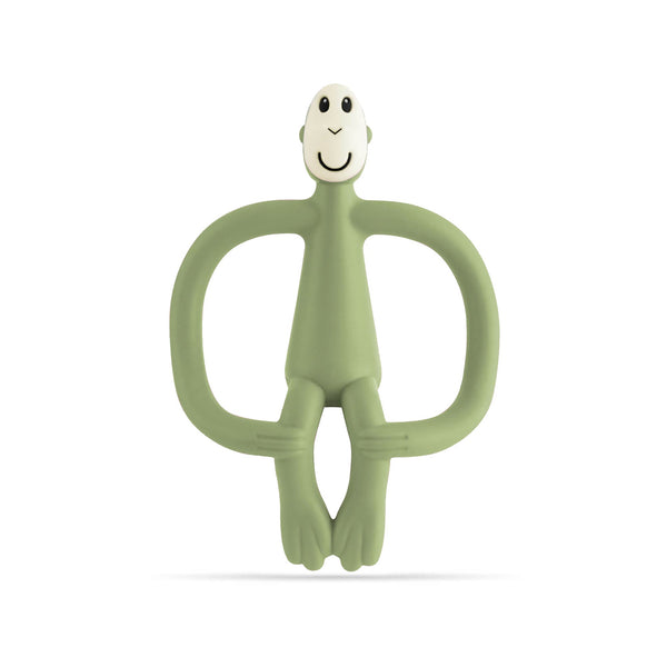 Matchstick Monkey Teething Toy and Gel Applicator - Olive baby teether for sore gums with textured bumps and easy-grip design