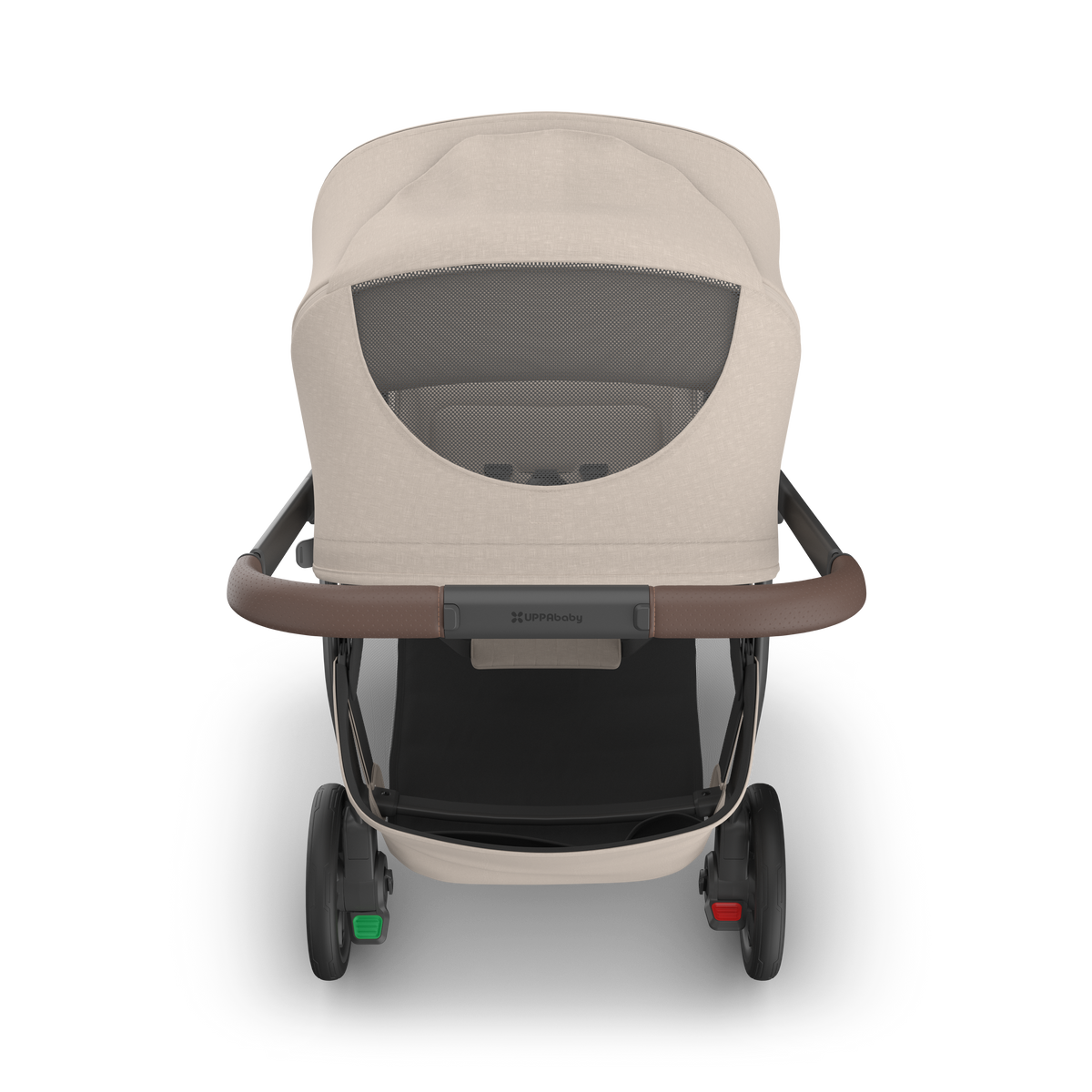 UPPAbaby Kona pram in Ada (sandstone melange), from above, showing the canopy window