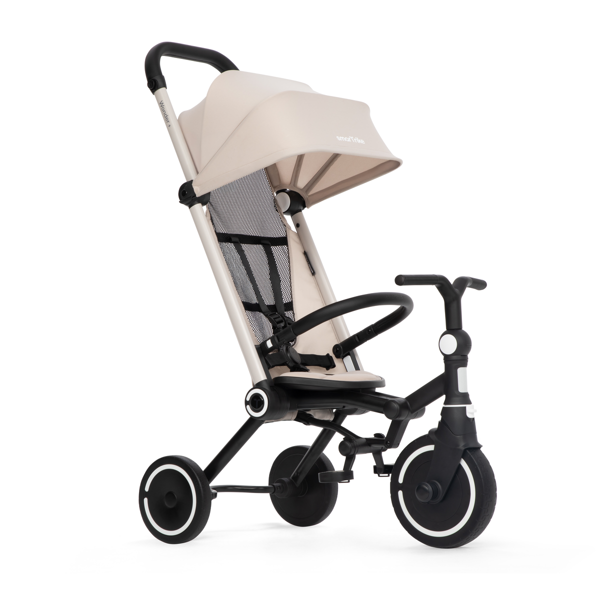 Smartrike Wonder+ Sand color toddler tricycle with adjustable seat and safety features for young children.