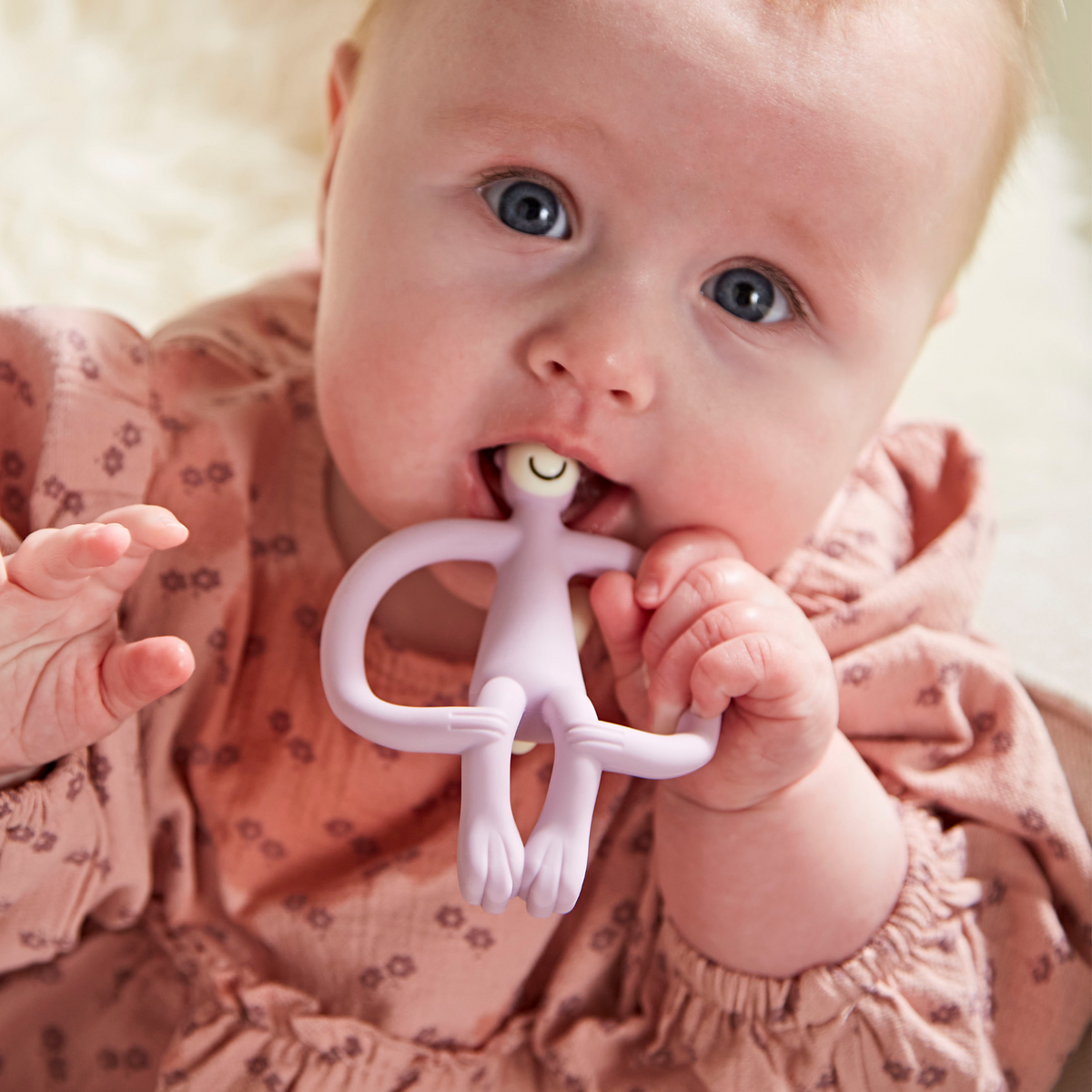Matchstick Monkey Teething Toy and Gel Applicator - Lilac baby teether for sore gums with textured bumps and easy-grip design