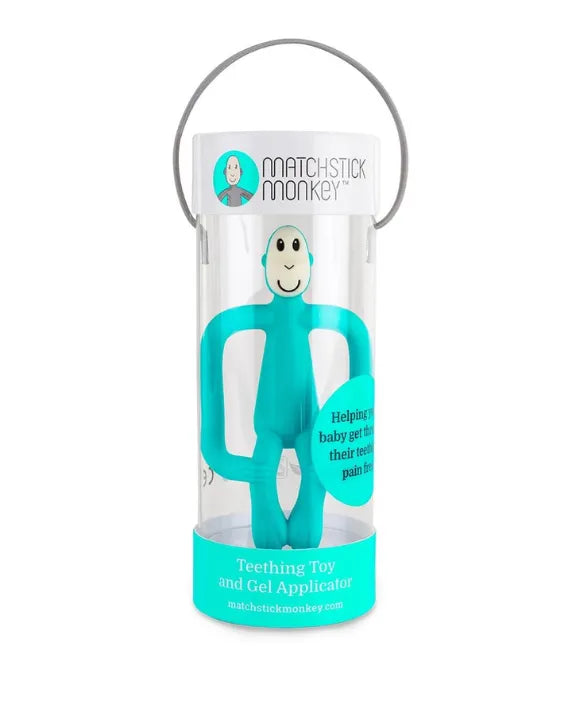 Matchstick Monkey Teething Toy and Gel Applicator - Emerald baby teether for sore gums with textured bumps and easy-grip design