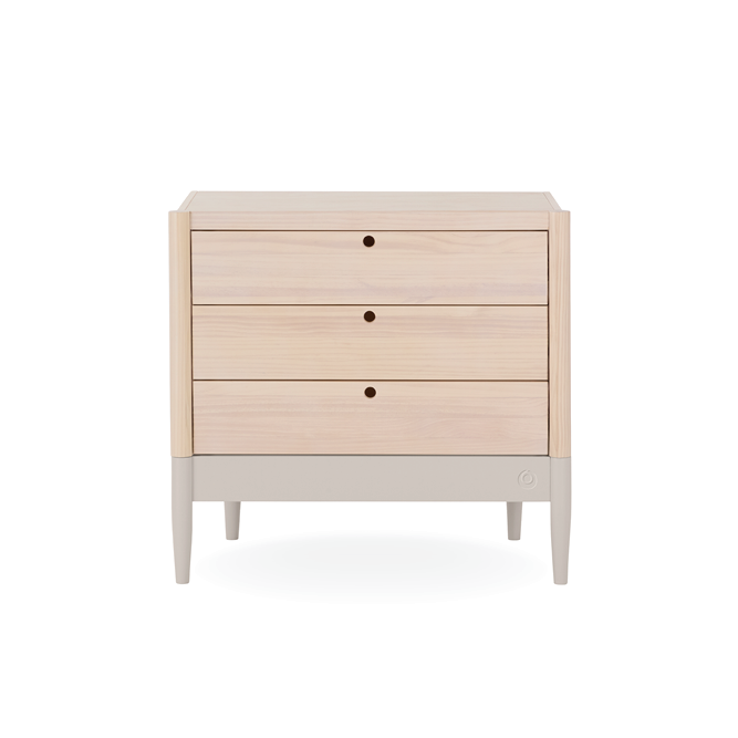Gaia Baby Eos Dresser in natural soft cashmere finish with multiple drawers and sleek wood design for nursery storage.
