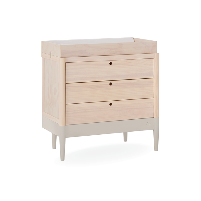 Gaia Baby Eos Dresser in natural soft cashmere finish with sleek wood design and multiple drawers for nursery storage.