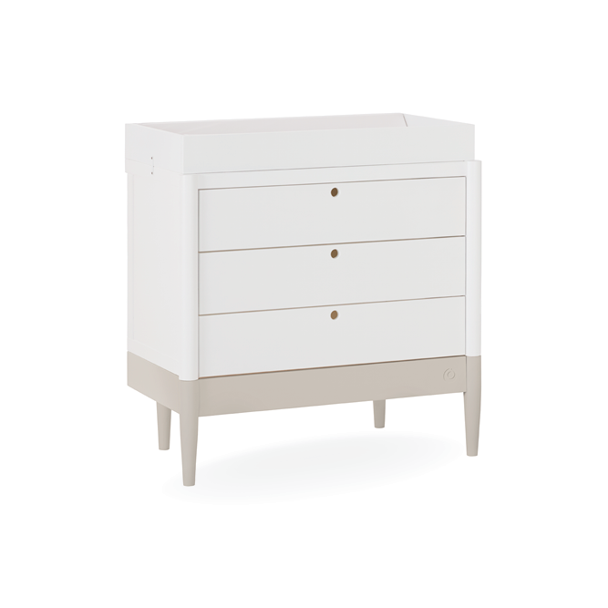White Gaia Baby Eos Dresser in soft cashmere finish with sleek drawers and modern design, ideal for nursery storage.