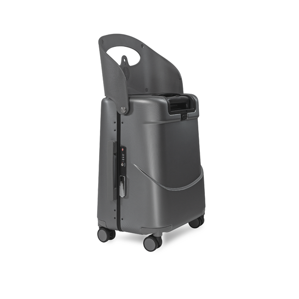 MiaMily Carry On suitcase in charcoal grey with four wheels and extendable handle, lightweight and durable for travel.