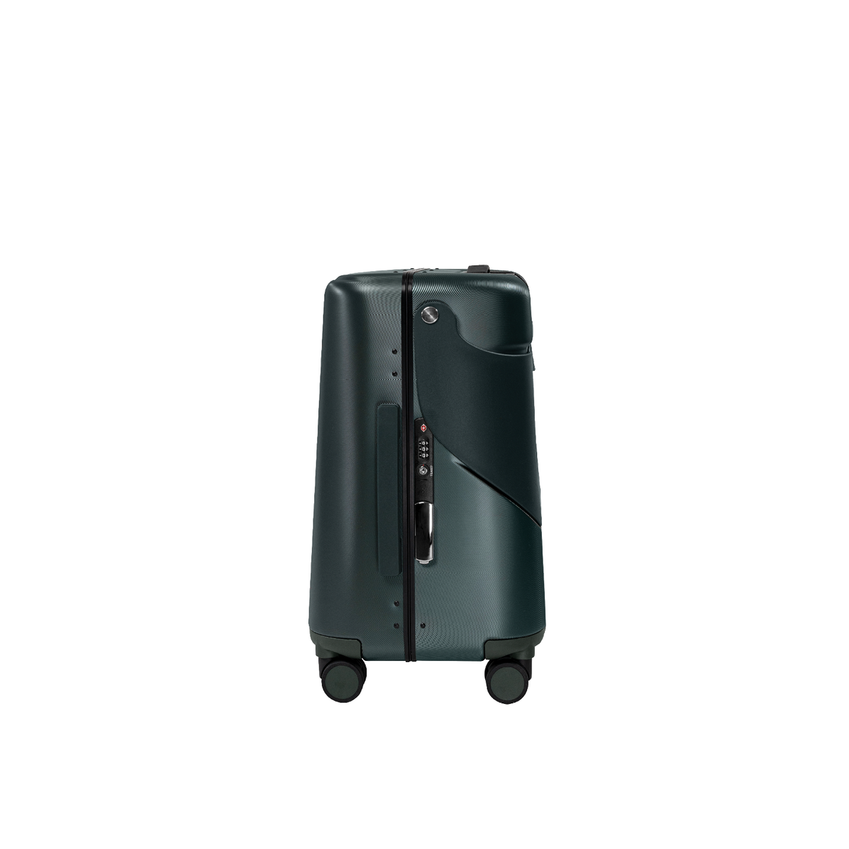 Forest green MiaMily Carry On suitcase with hard shell exterior, four wheels, and telescopic handle for easy travel.