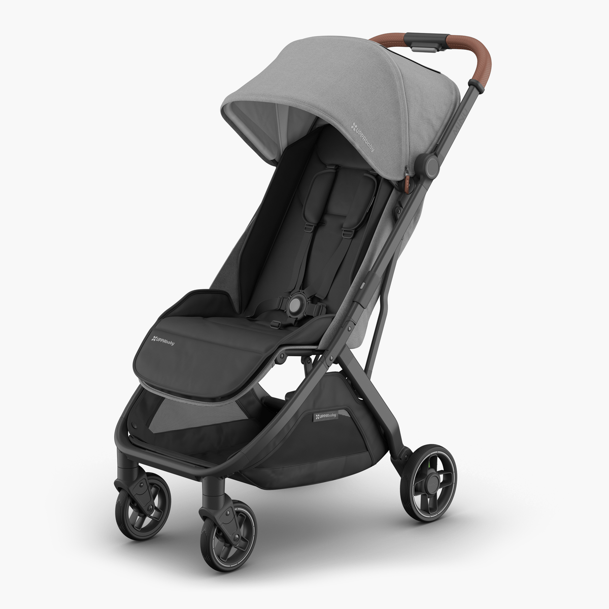 UPPAbaby MINU V3 Stroller - Greyson (Charcoal/Carbon/ Saddle leather) Front View