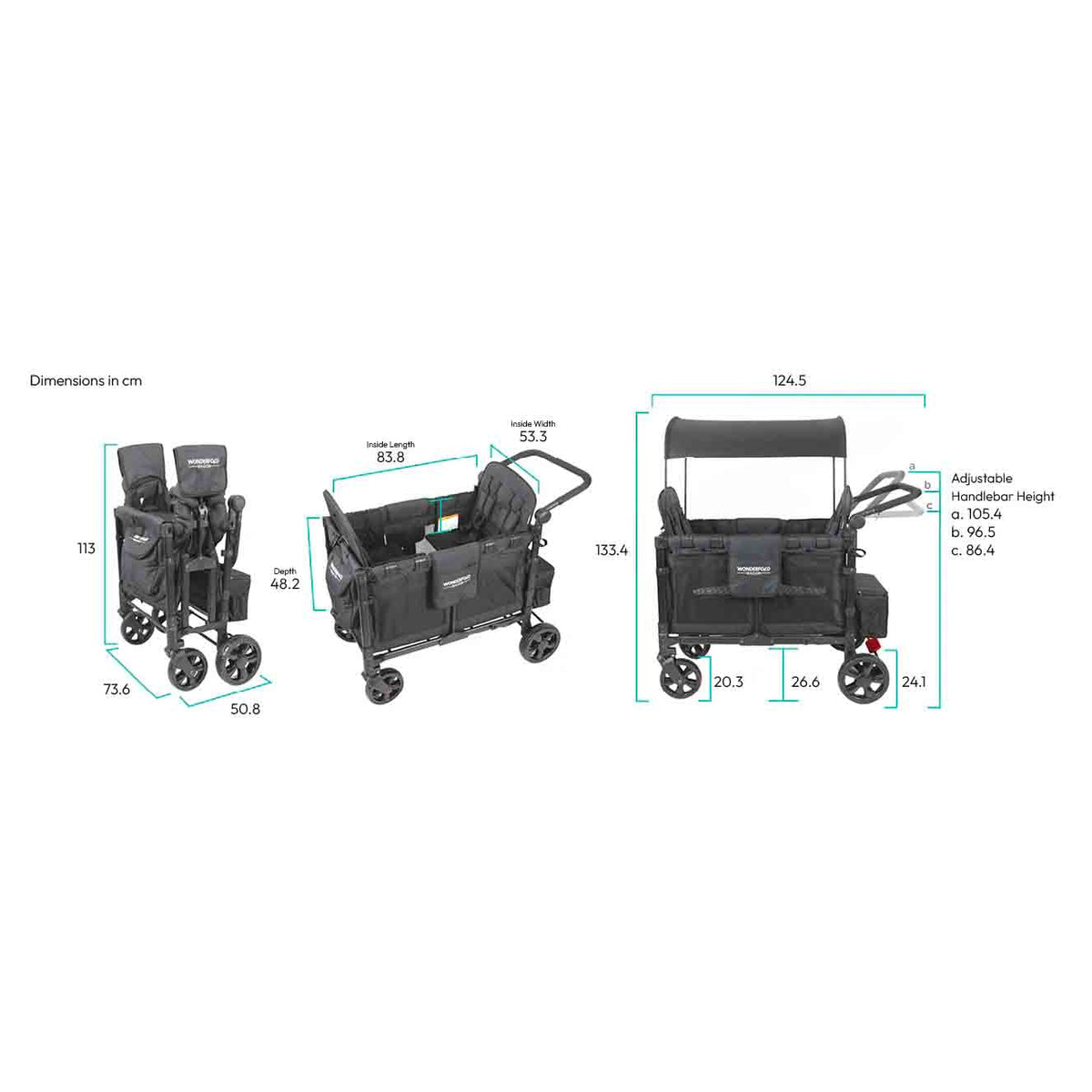 WonderFold W4 Elite Stroller Wagon - Volcanic Black - WonderFold Wagons Australia
