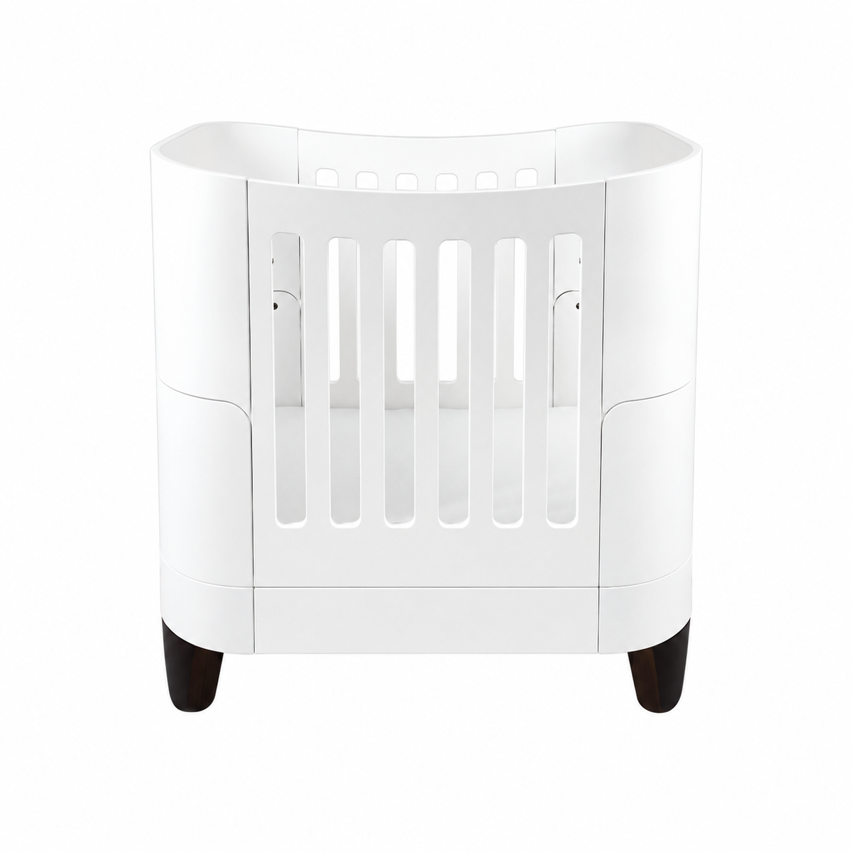 Serena Mini Cot - White | Walnut with included Mattress