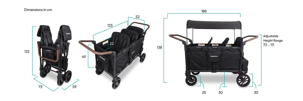 WonderFold W6 Luxe Pro Stroller Wagon - Jet Black