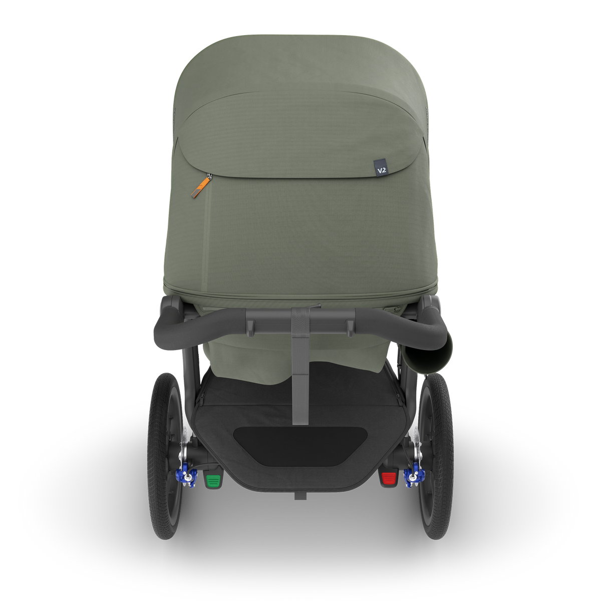 UPPAbaby Ridge V2 Pram Jogger in Evelyn (Meadow Green), from above, canopy closed