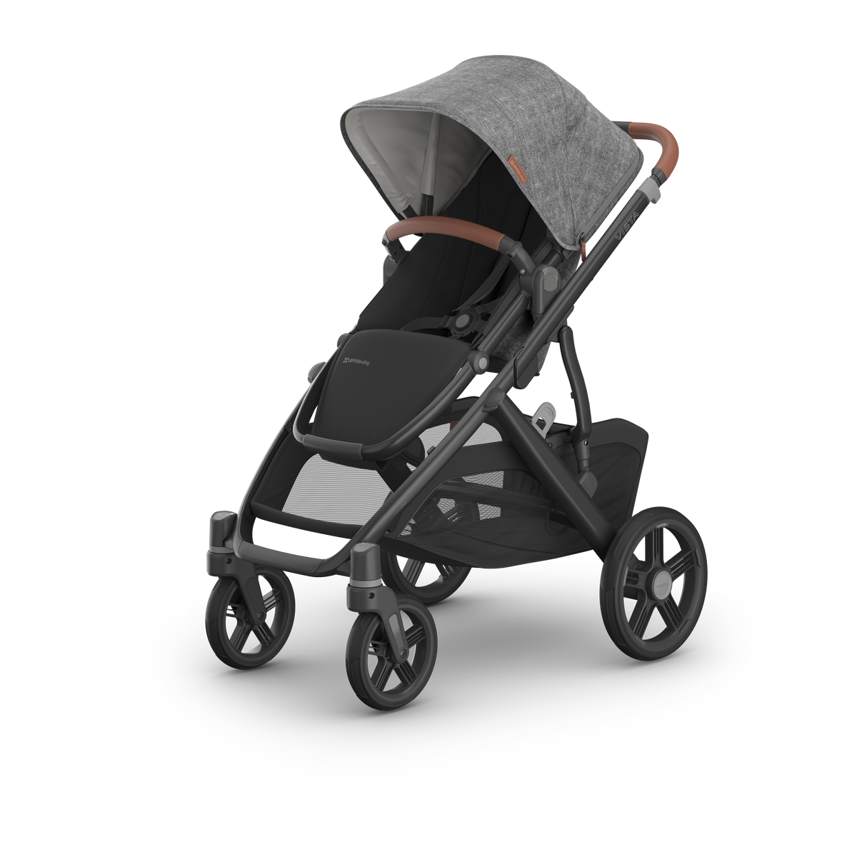 UPPAbaby Vista V3 Pram With Bassinet - Greyson (Charcoal Melange / Carbon), three quarter left hero