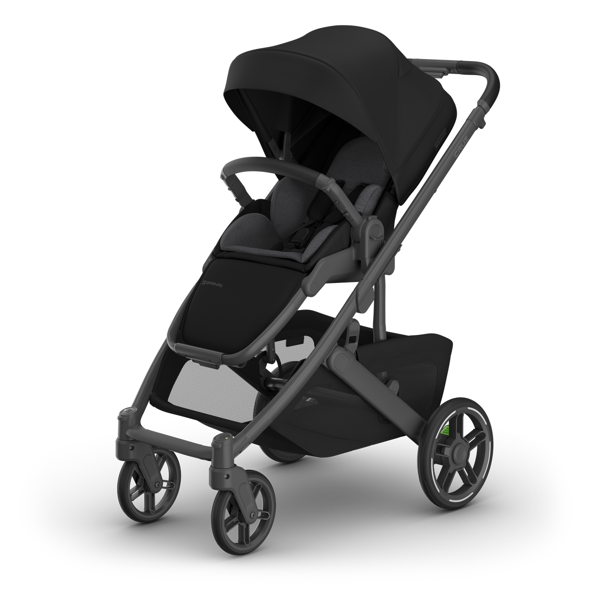 UPPAbaby Cruz V3 Pram - James (Black), three quarter left with infant insert
