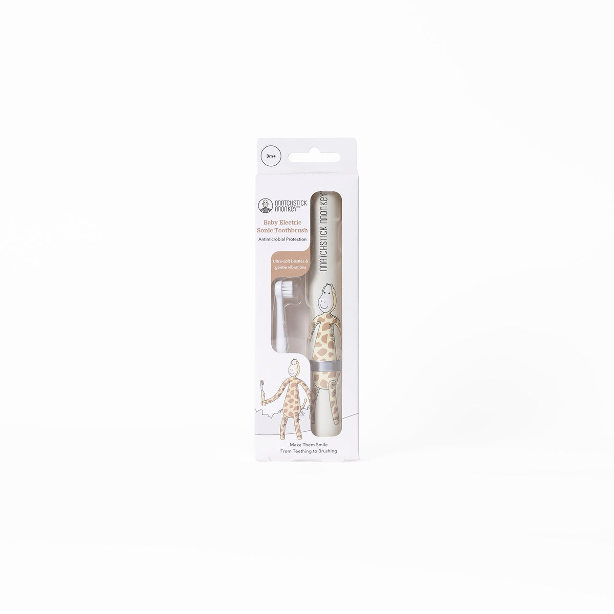 Matchstick Monkey Baby Sonic Toothbrush - Gigi Giraffe with ultra-soft bristles and protective cap for baby oral care