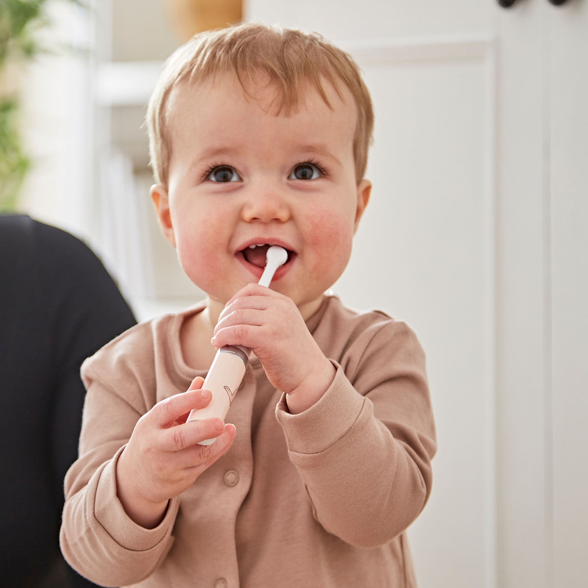 Matchstick Monkey Baby Sonic Toothbrush - Dusty Pink with ultra-soft bristles and protective cap for baby oral care