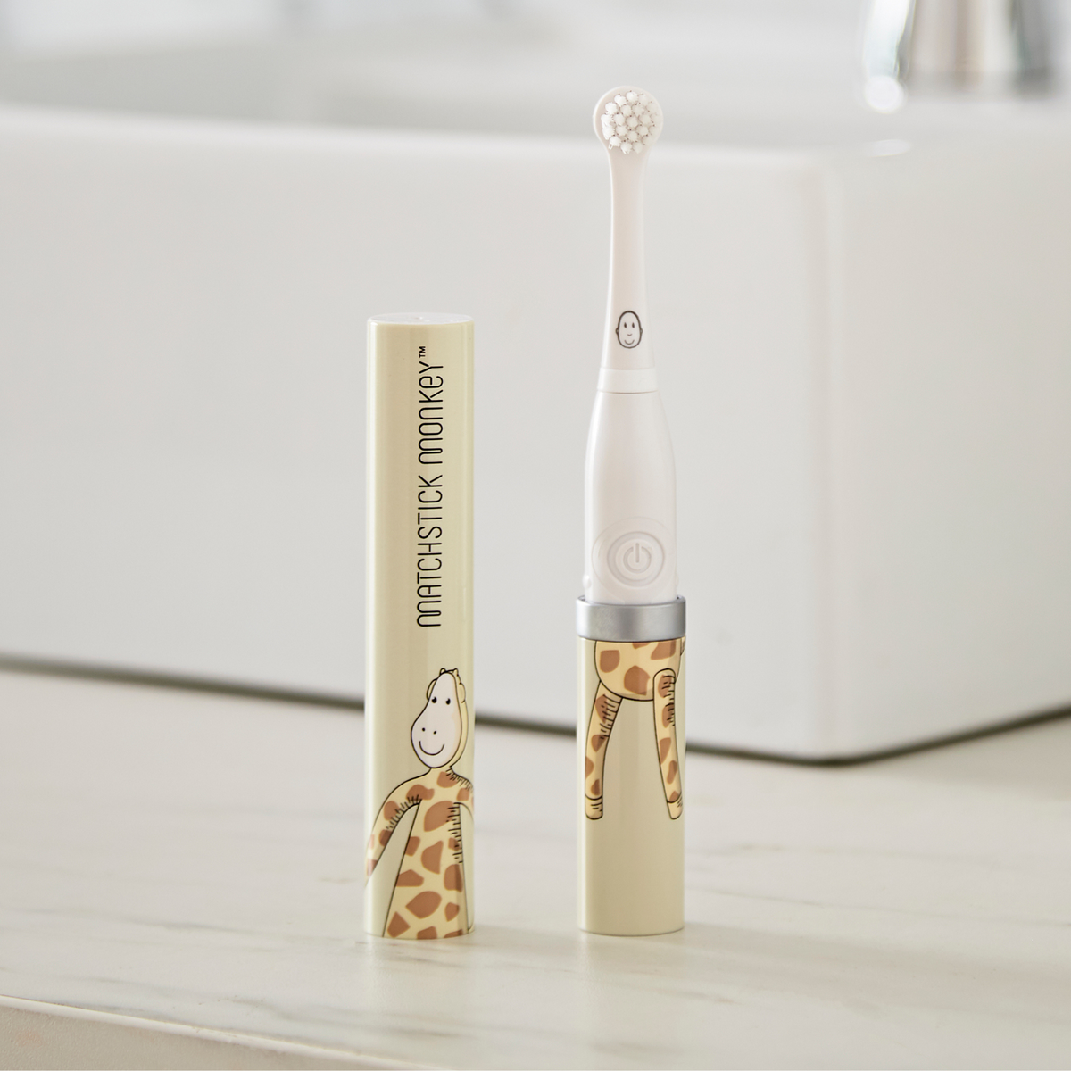 Matchstick Monkey Baby Sonic Toothbrush - Gigi Giraffe with ultra-soft bristles and protective cap for baby oral care