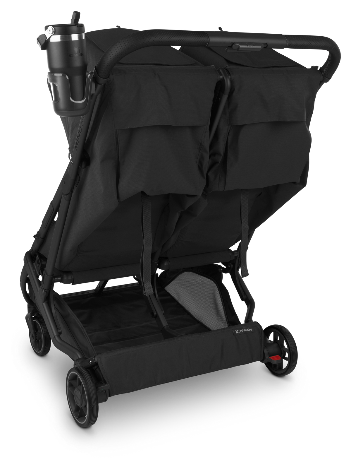 UPPAbaby Cup Holder (Vista + Cruz + Minu + Duo), on Minu Duo, three quarter back in use