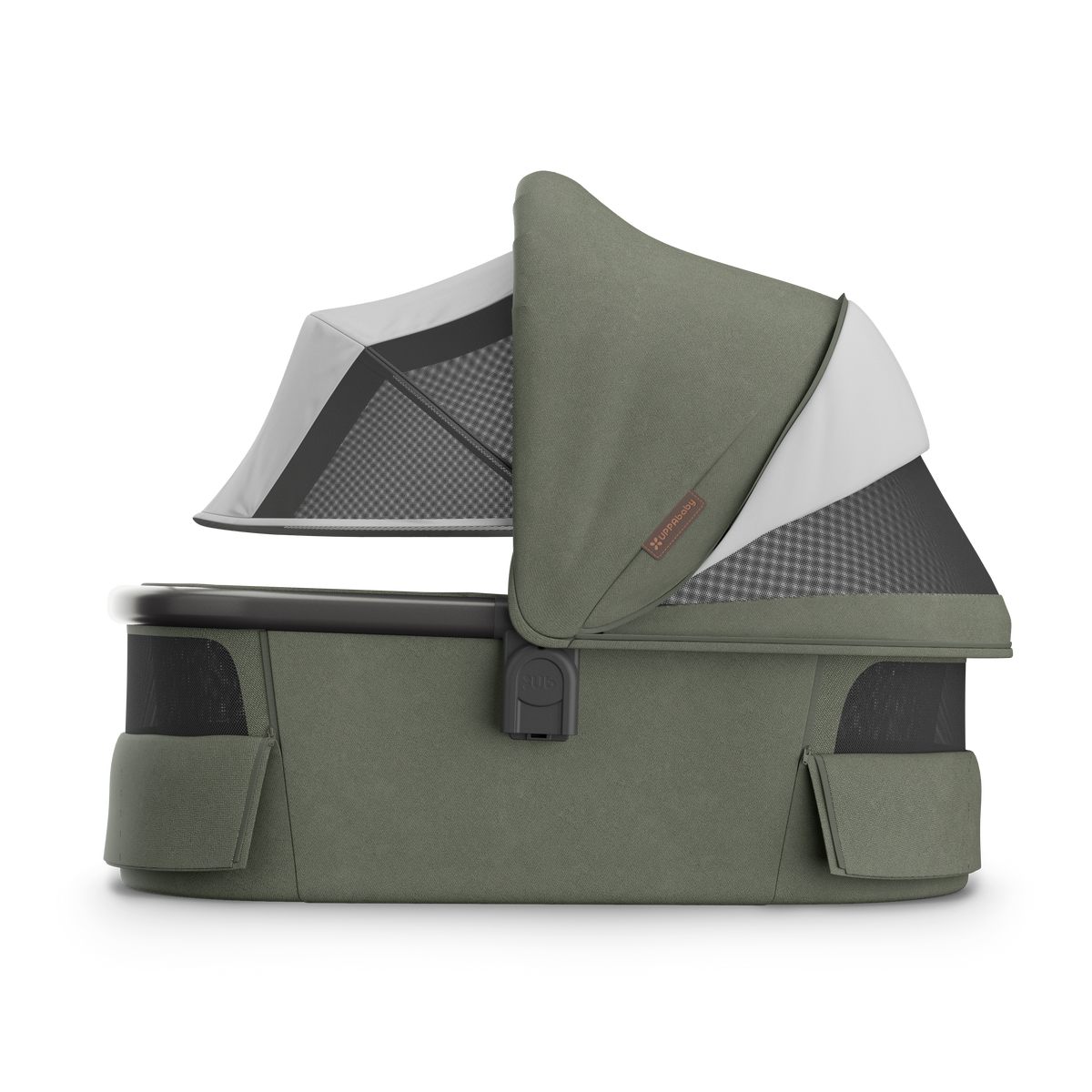 UPPAbaby V3 Bassinet - Evelyn (Meadow Green), side all vents open