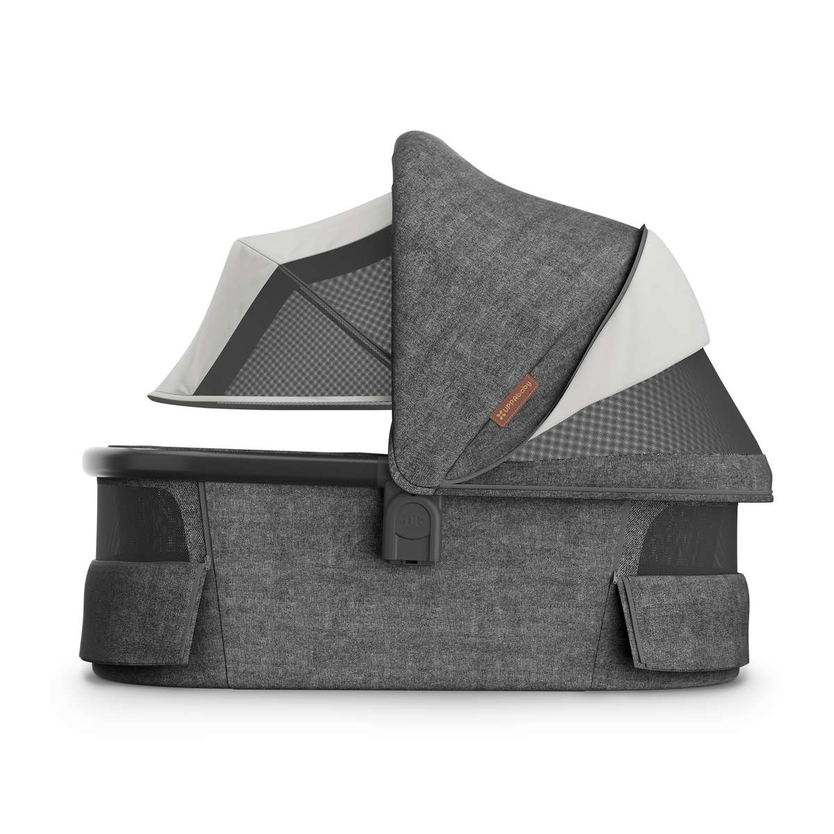 UPPAbaby V3 Bassinet - Greyson (Charcoal Melange / Black), side, all vents open