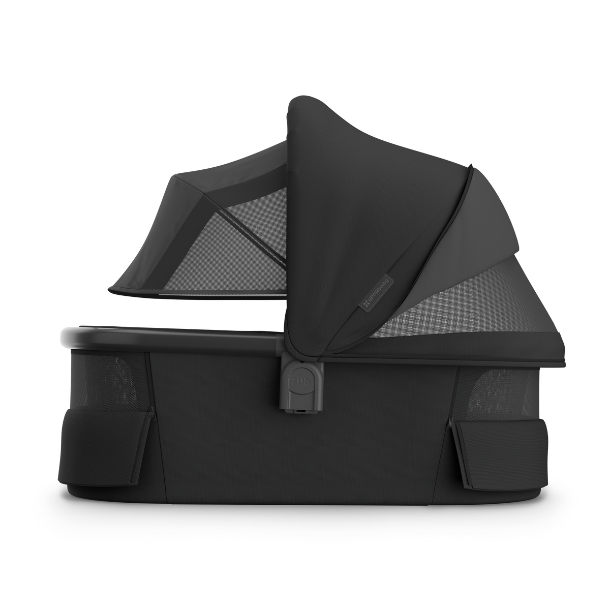 UPPAbaby V3 Bassinet - Jake (Charcoal / Carbon), side all vents open