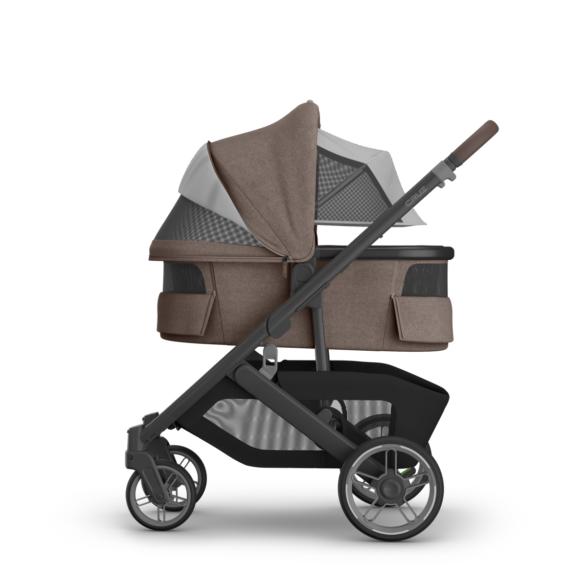 UPPAbaby V3 Bassinet - Owen (Mocha Melange), on Cruz V3, side all vents open