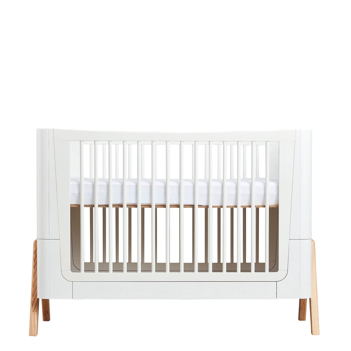 Hera Cot Bed - Scandi White | Natural with included Mattress - Gaia Baby