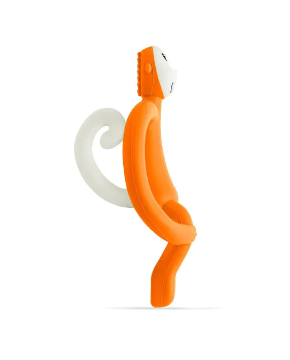 Matchstick Monkey Teething Toy and Gel Applicator - Orange baby teether for sore gums with textured bumps and easy-grip design