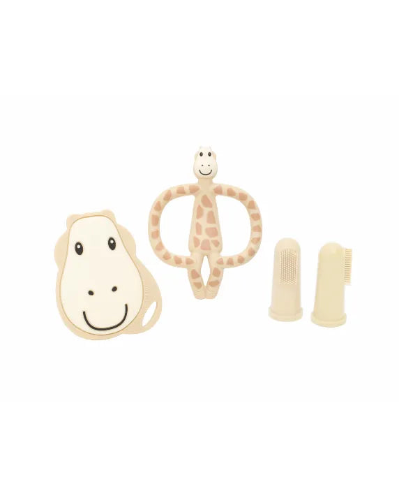 Matchstick Monkey Gigi Giraffe Teething Starter Set with teether, flat teether and silicone finger toothbrush for babies