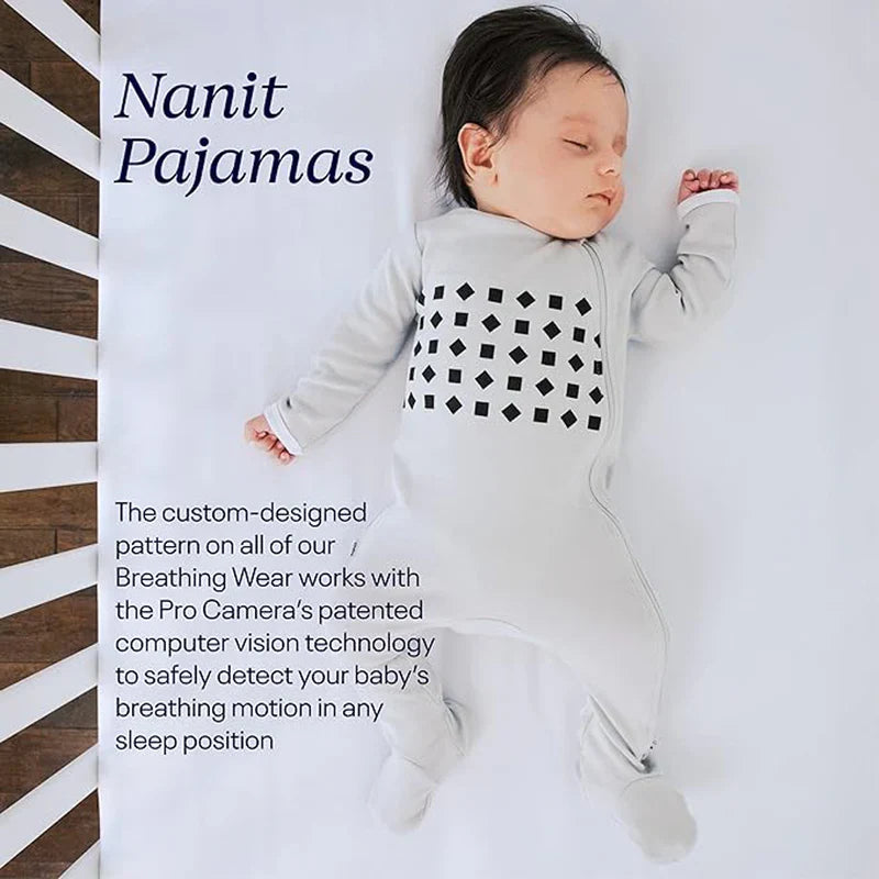 Nanit Breathing Wear newborn pajamas for baby breathing motion monitoring, soft fabric, and comfortable fit for infants.