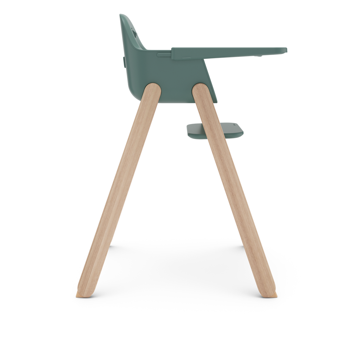 UPPAbaby Ciro V2 Highchair in Betsy (Spruce Green), side view with the tray extended