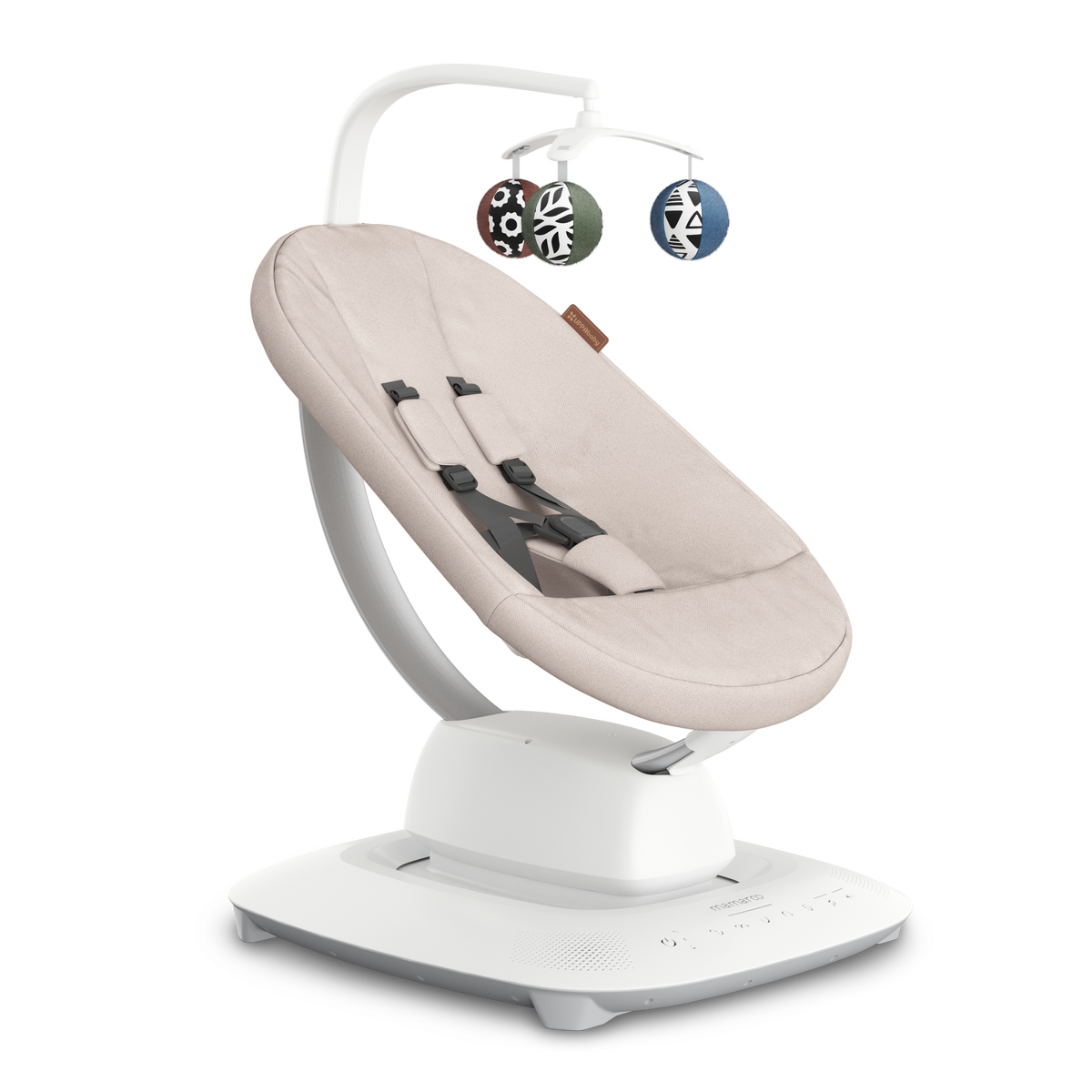 UPPAbaby MamaRoo Baby Swing - Sand Melange (Charlie), three quarter right no insert