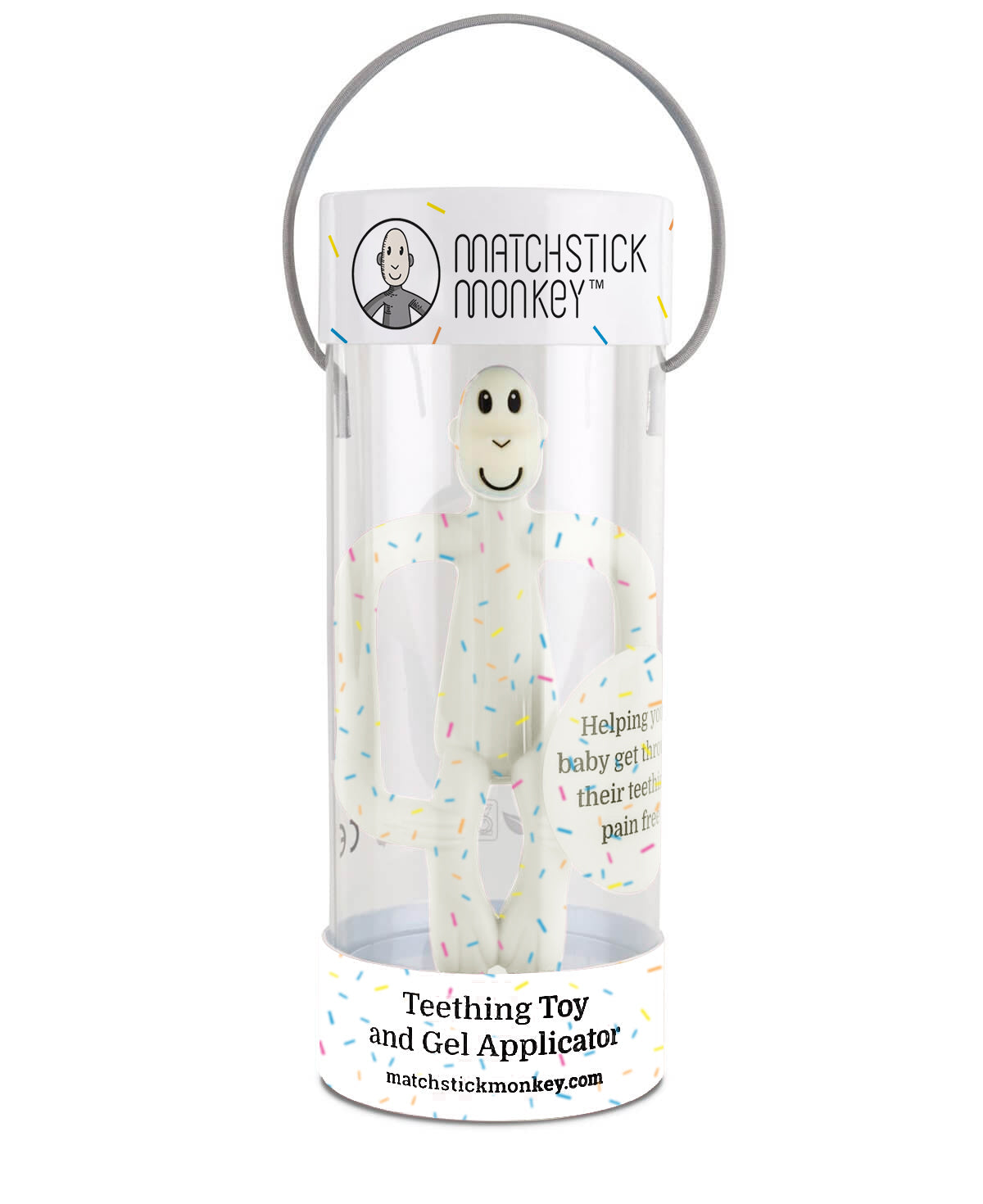 Matchstick Monkey Teething Toy and Gel Applicator - Confetti Cream baby teether for sore gums with textured bumps and easy-grip design