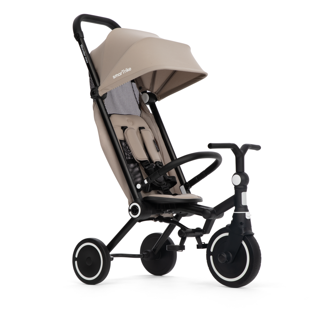 SmarTrike Wonder Max stone beige tricycle for kids with sturdy frame and adjustable seat, ideal for outdoor play.
