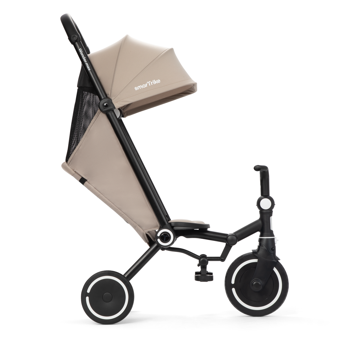 SmarTrike Wonder Max stone beige trike for toddlers, featuring a sturdy frame and adjustable seat in a neutral beige color.