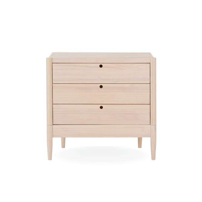 Gaia Baby Eos Dresser in natural wood finish with multiple drawers, sturdy construction, and modern design for nursery storage.