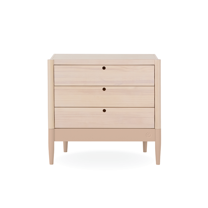 Natural Gaia Baby Eos Dresser with powder blush finish, featuring sleek drawers and modern design for nursery storage.