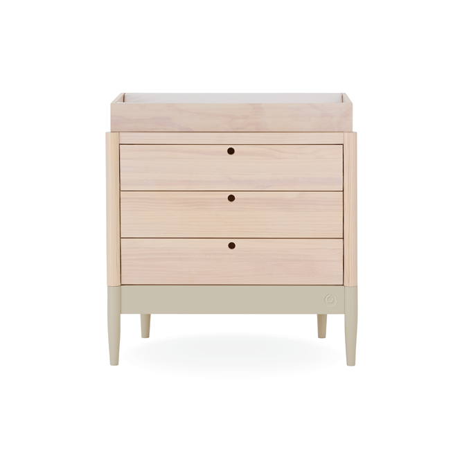 Gaia Baby Eos Dresser in natural finish with multiple drawers, modern design, and sleek wood construction for nursery storage.