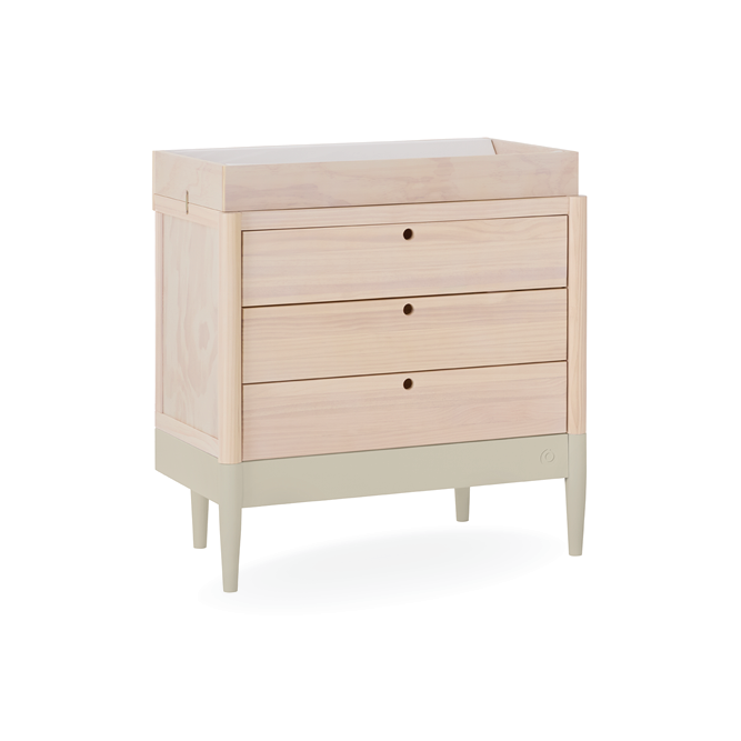 Gaia Baby Eos Dresser in natural finish, featuring a sleek modern design with multiple drawers and a sturdy frame.