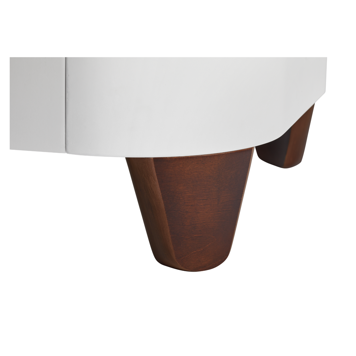Gaia Baby Serena Mini Cot in white with walnut legs and included mattress, showing a compact cot bed for infants.