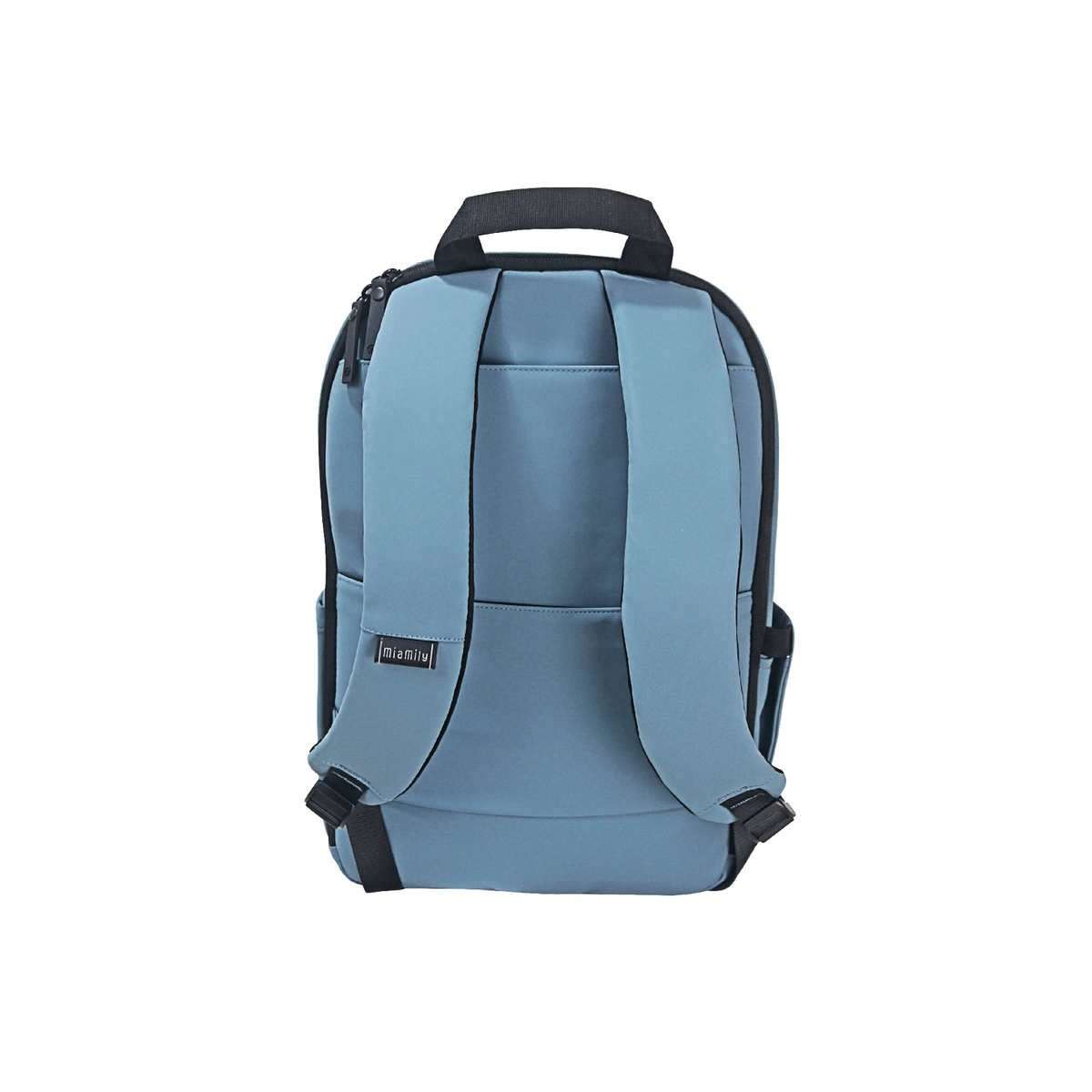 MiaMily expandable backpack in slate blue, featuring multiple compartments and adjustable straps for versatile storage.