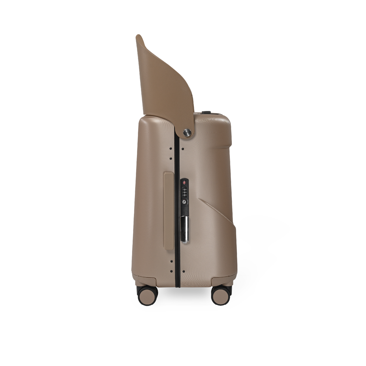 MiaMily Champagne Gold Carry On Suitcase with hard shell and four spinner wheels, lightweight travel luggage.
