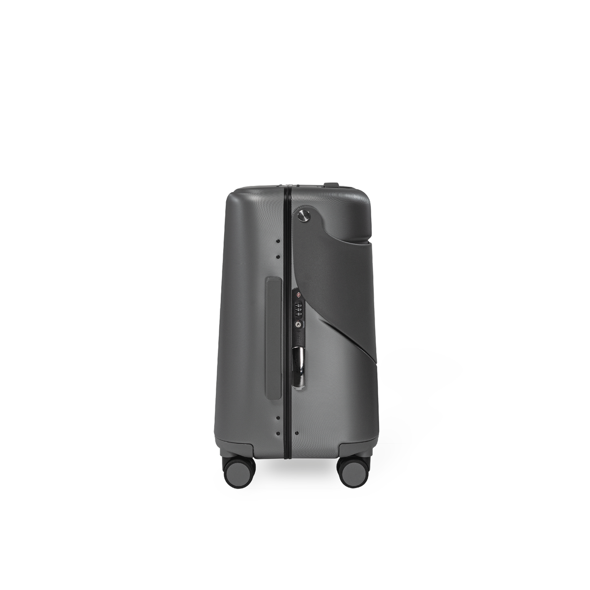 MiaMily Carry On suitcase in charcoal grey with four spinner wheels and telescopic handle, lightweight and durable travel luggage.