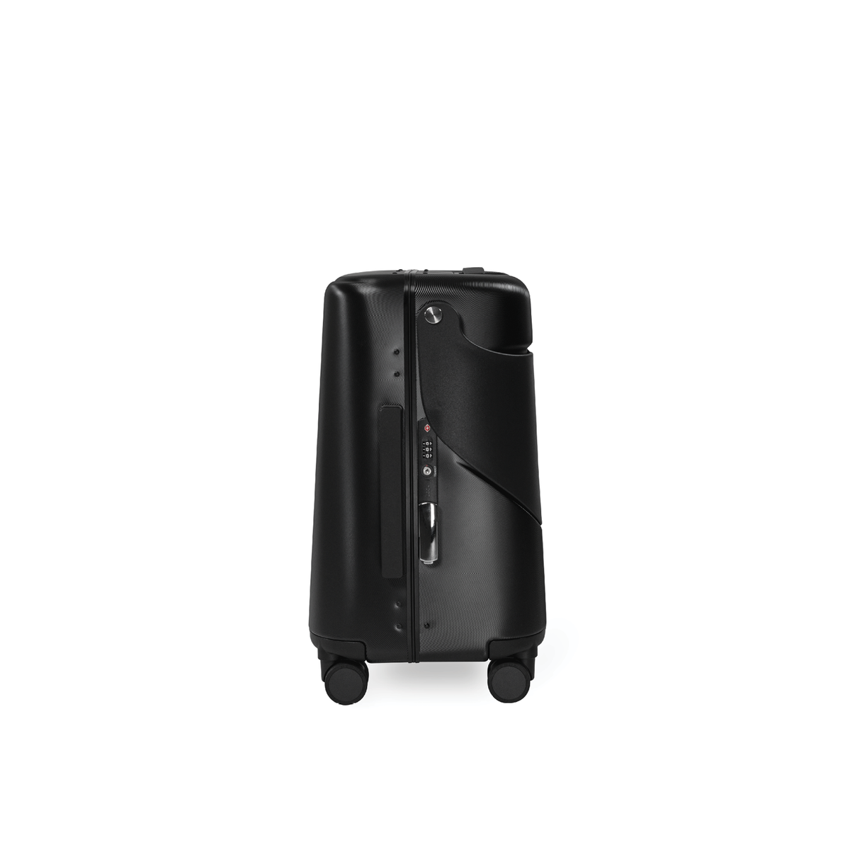 Midnight black MiaMily Carry On suitcase with smooth wheels and retractable handle, designed for travel convenience.